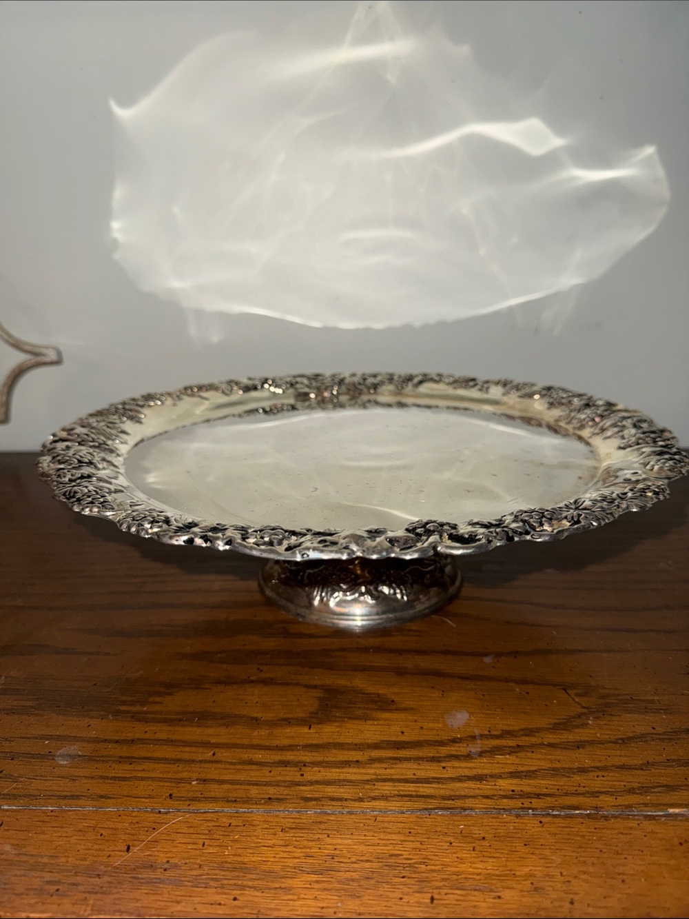 Silver Ornate Footed Cake Stand - Elegant Serving Pedestal